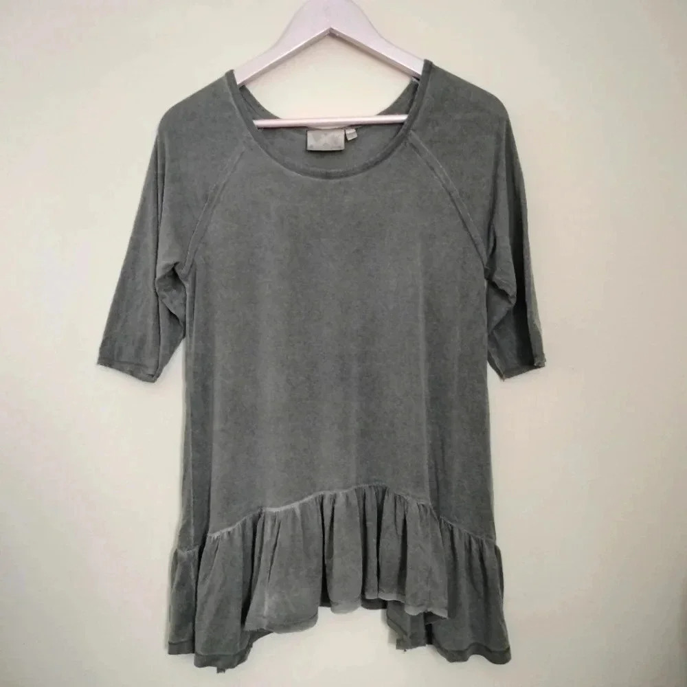 Dantelle Distressed Oil Dye Drop Waist Raw Edges Ruffle Hem Top Sz M